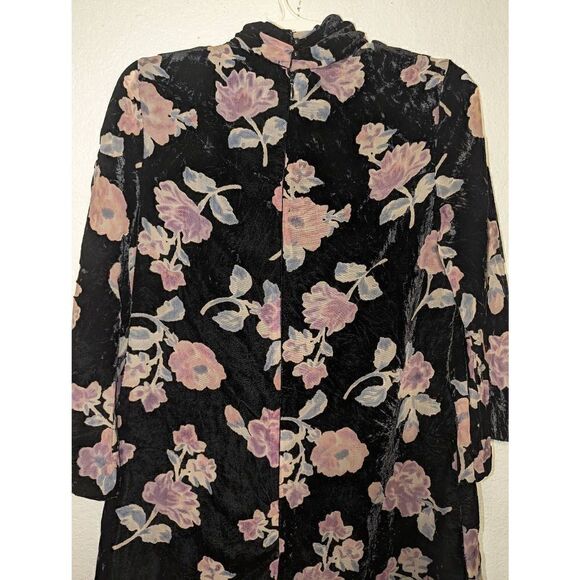 Women's Nanette Lepore Sz 8 Moody Romance Black and Pink Floral Velvet Dress - Picture 4 of 16